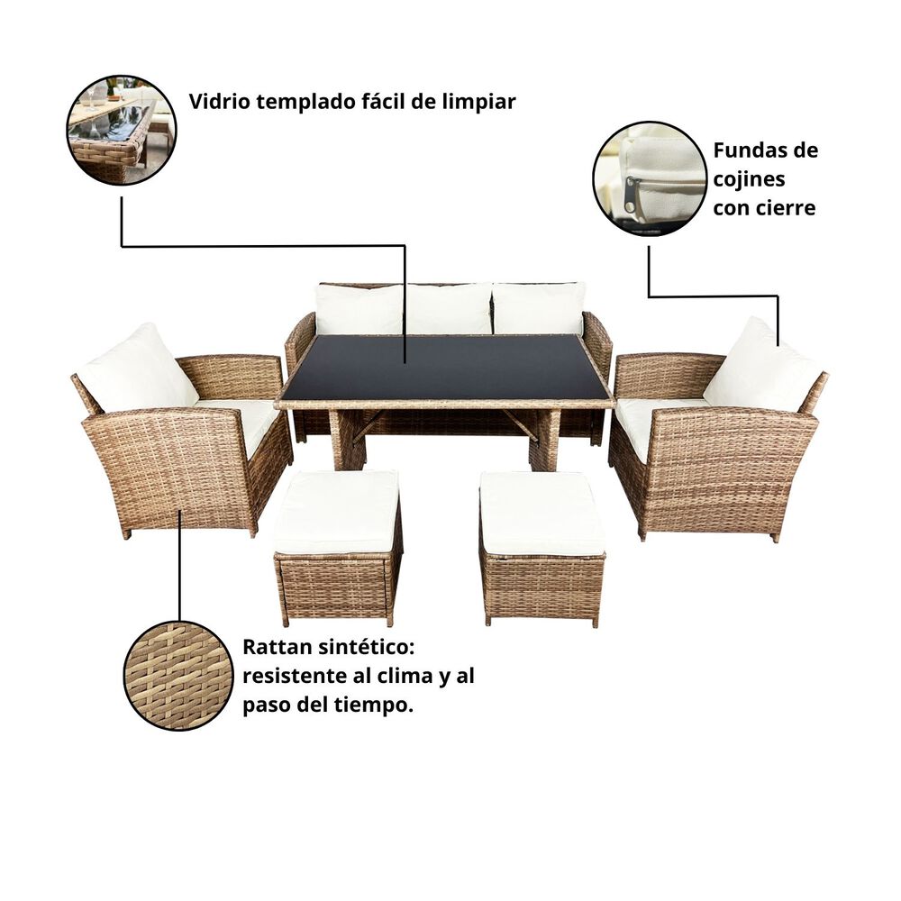Juego Living Comedor Terraza Aurora Caramelo 7 Personas image number 6.0
