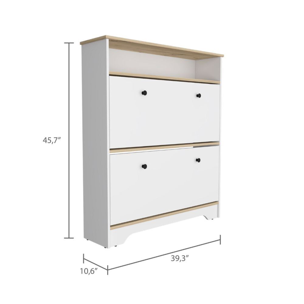Comoda Zapatero 2 Puertas Fm-017b - Blanco Y Cafe Claro image number 9.0