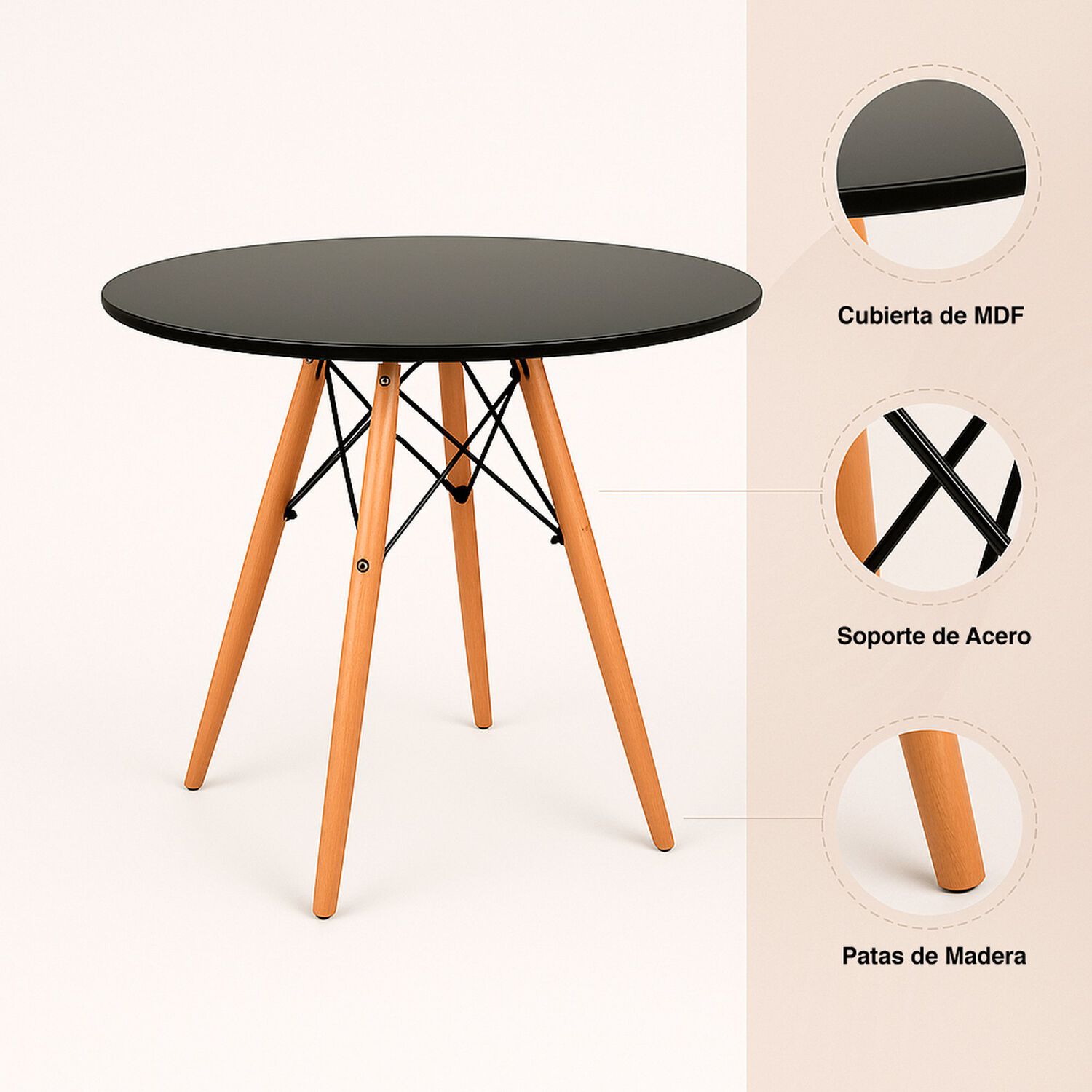 Mesa De Comedor Eames 80cm Redonda - Negra image number 4.0