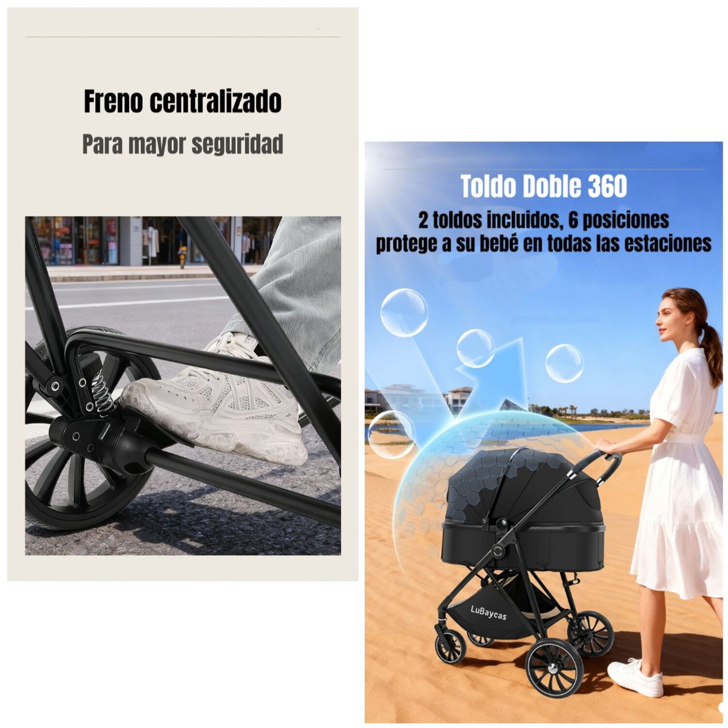 Coche Travel System Toldo 360&deg;gese Baby Negro Lubabycas image number 5.0