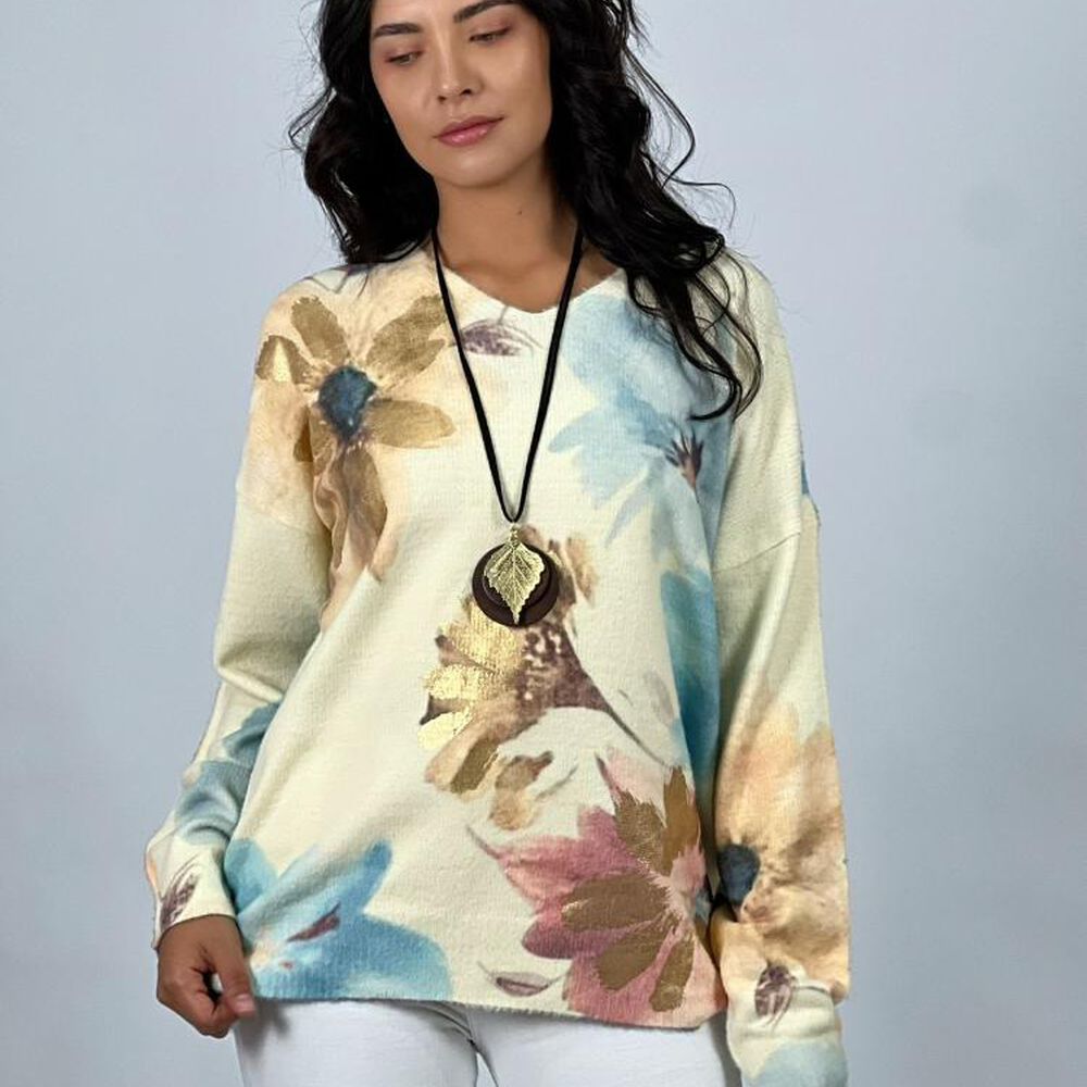 Sweater Cashmere Estampado Con Flores image number 7.0