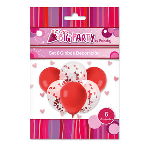 Set 6 Globos Rojo + Confetti Corazon San Valentin Big Party
