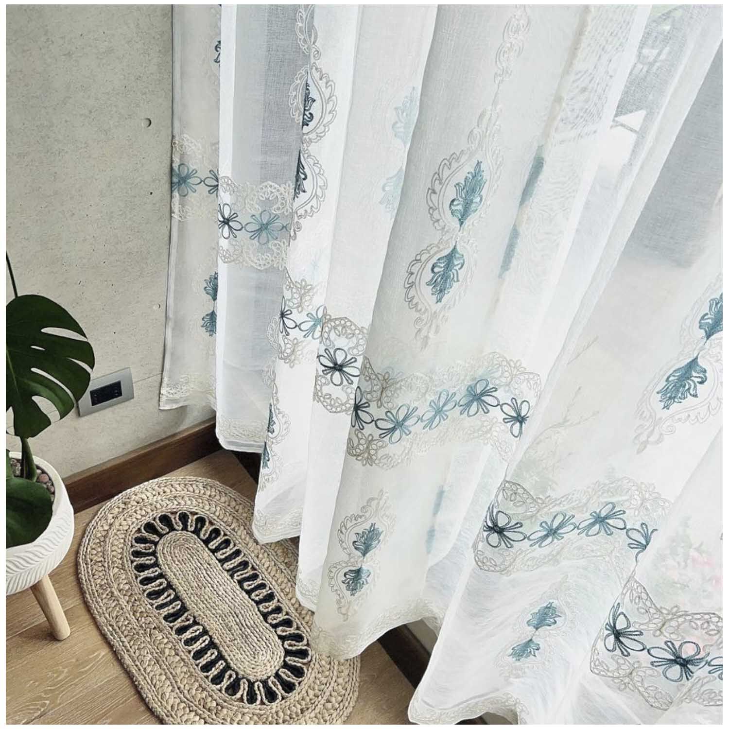 Set De 02 Visillos Bordados Con Argollas 140x230 Cm Mod02 image number 2.0