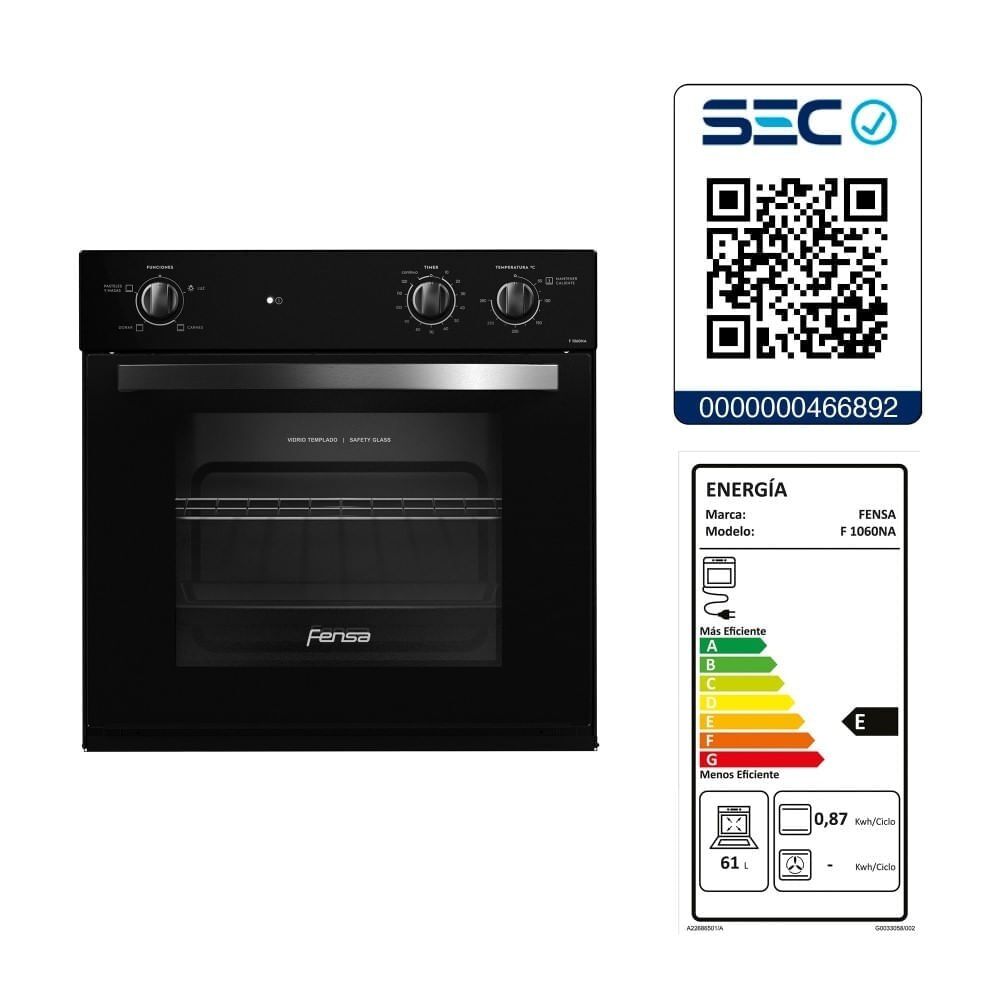 Horno Empotrable El&eacute;ctrico 66l F 1060n A Negro image number 8.0