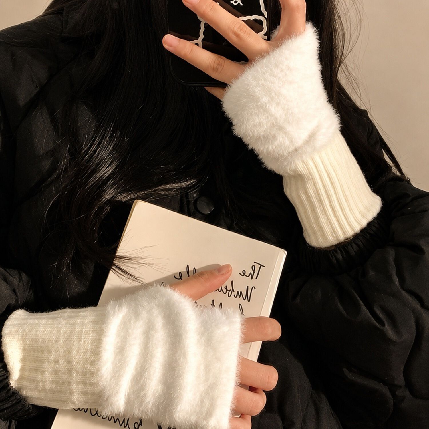 Guantes Suaves De Invierno Sin Dedos Medio Dedo Esponjoso image number 19.0