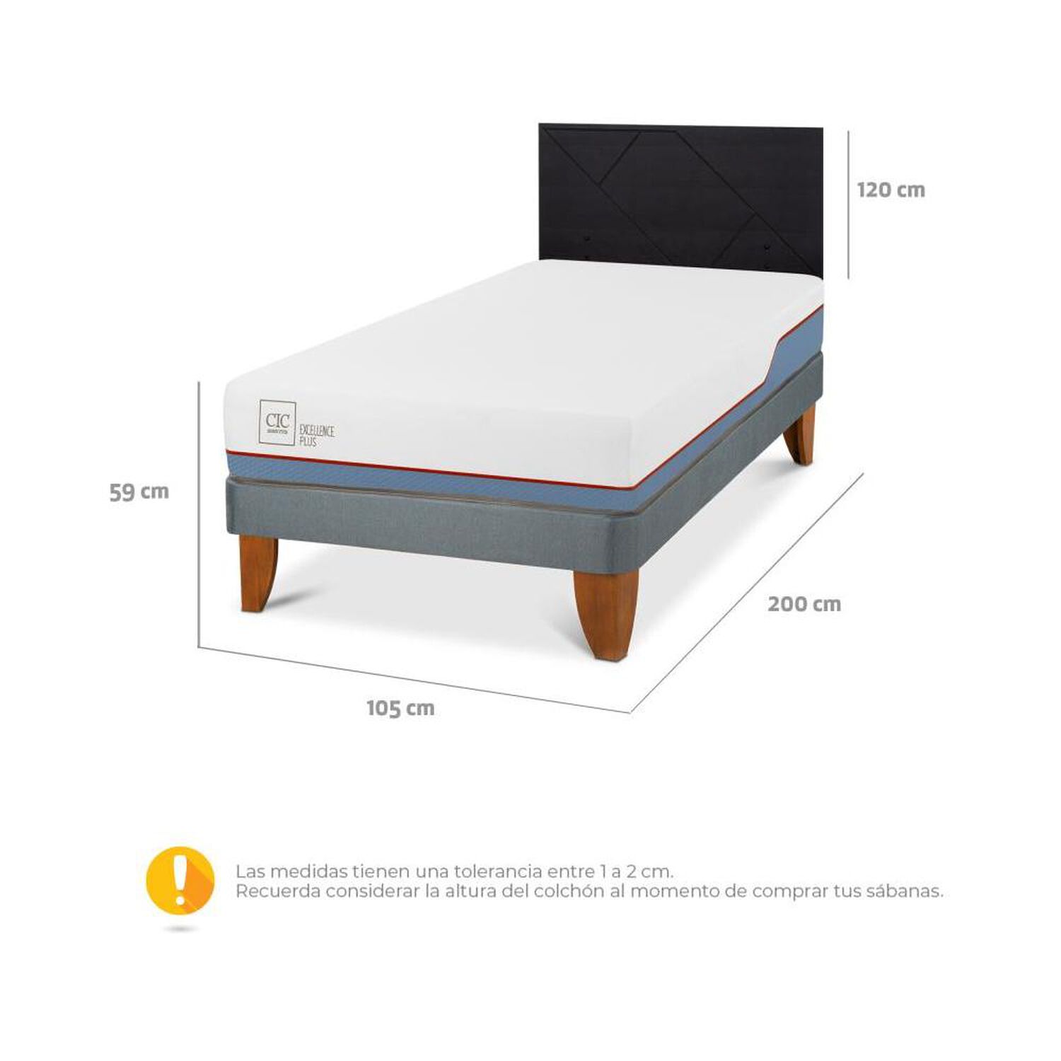 Cama Europea Cic Excellence Plus / 1.5 Plazas / Base Normal + Respaldo image number 4.0