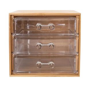 Mini Organizador Bambú 3 Cajones Acrilico Manija Resistente