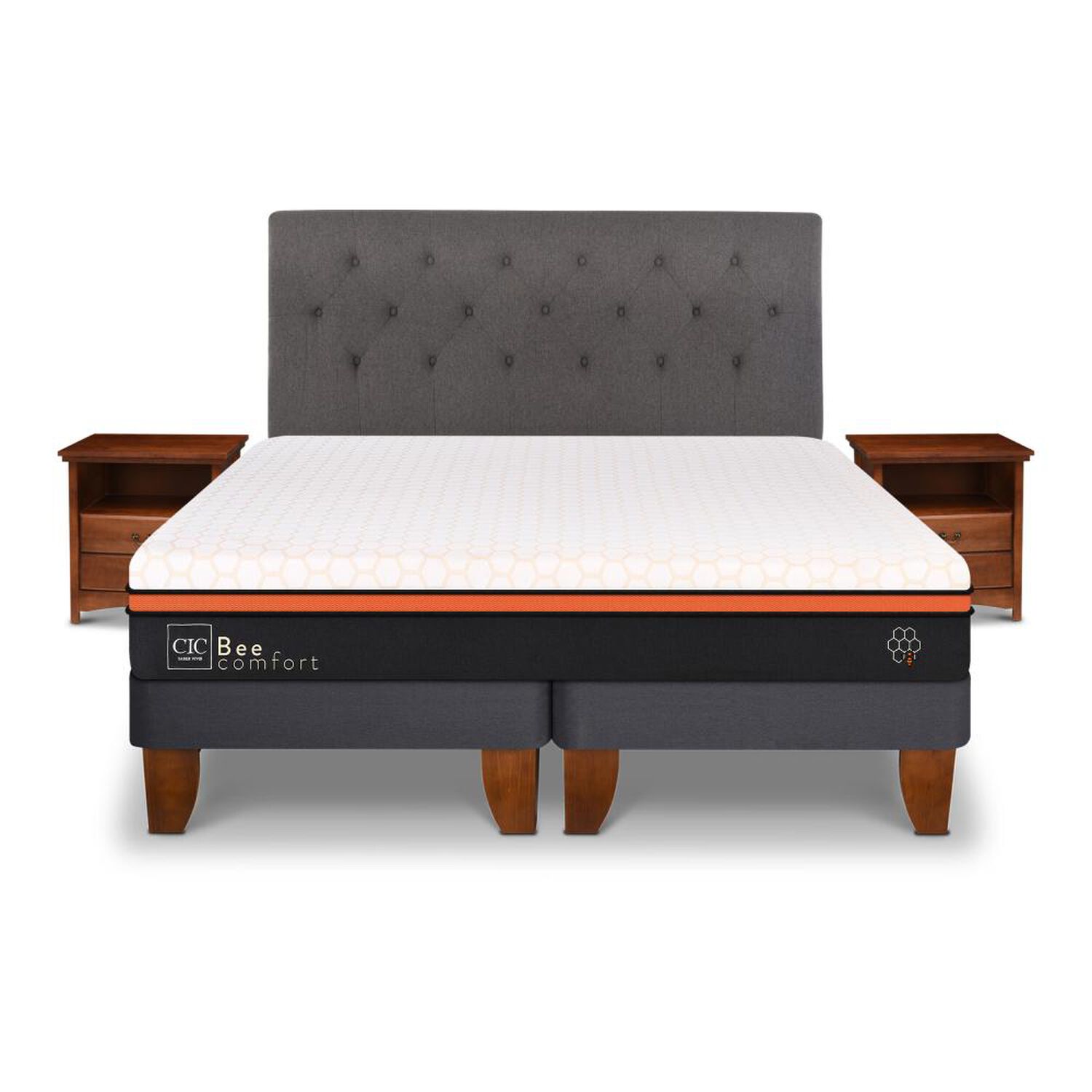 Cama Europea Cic Bee Comfort / 2 Plazas / Base Dividida + Set De Maderas image number 0.0