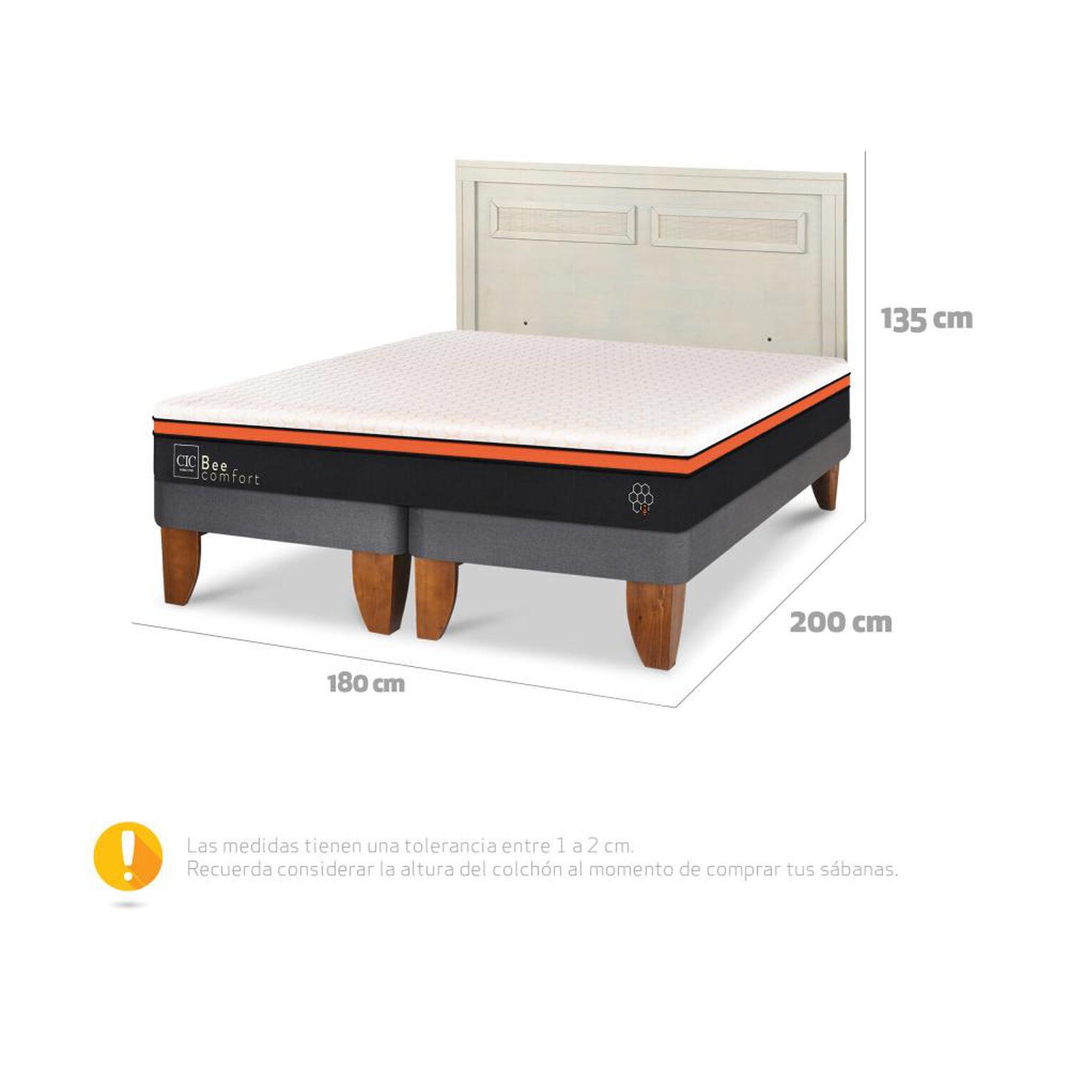 Cama Europea Cic Beecomfort / King / Base Dividida + Respaldo image number 6.0