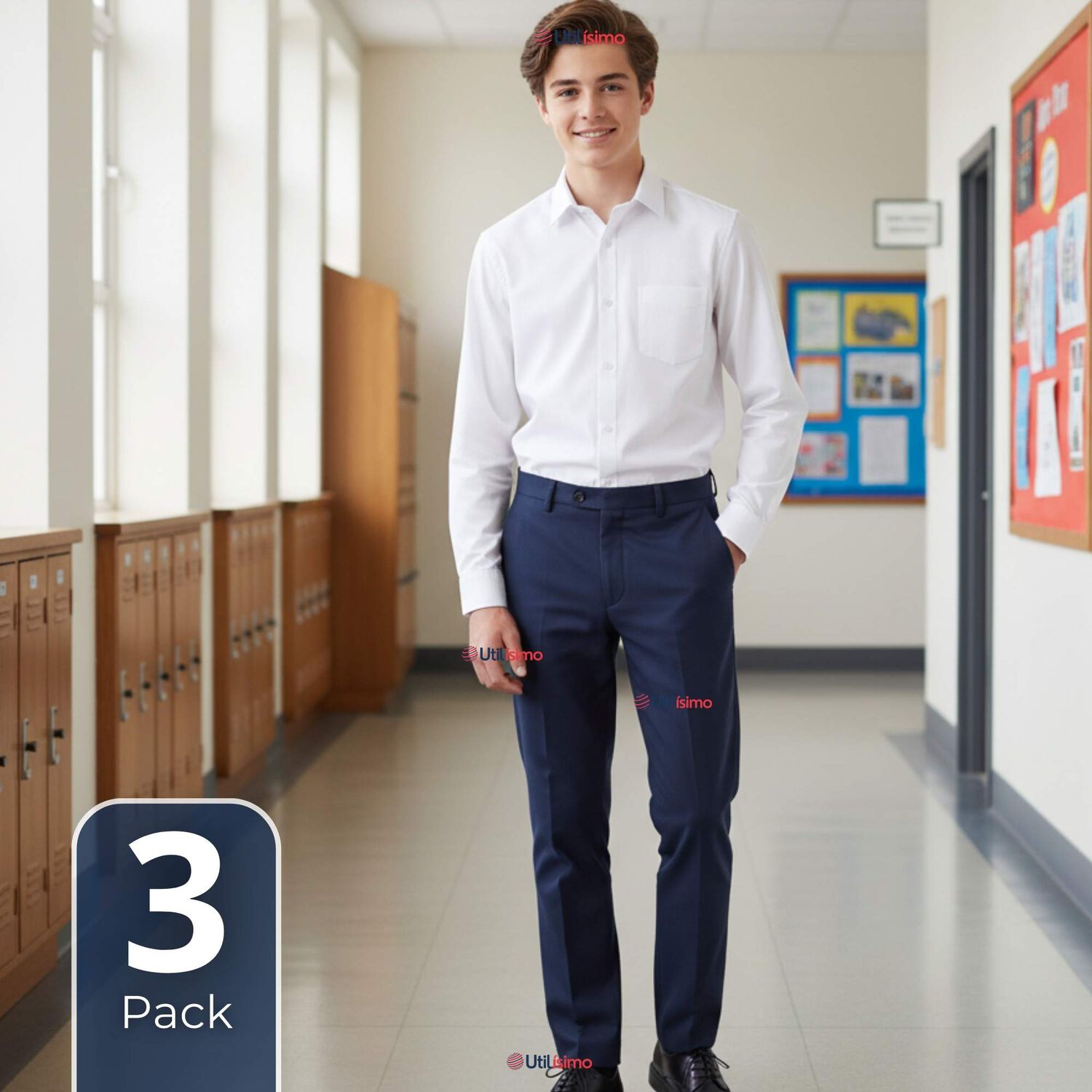 Pack 3 Camisas Escolares Blanca Manga Larga Colegio Para Ni&ntilde;os Y Juvenil image number 0.0