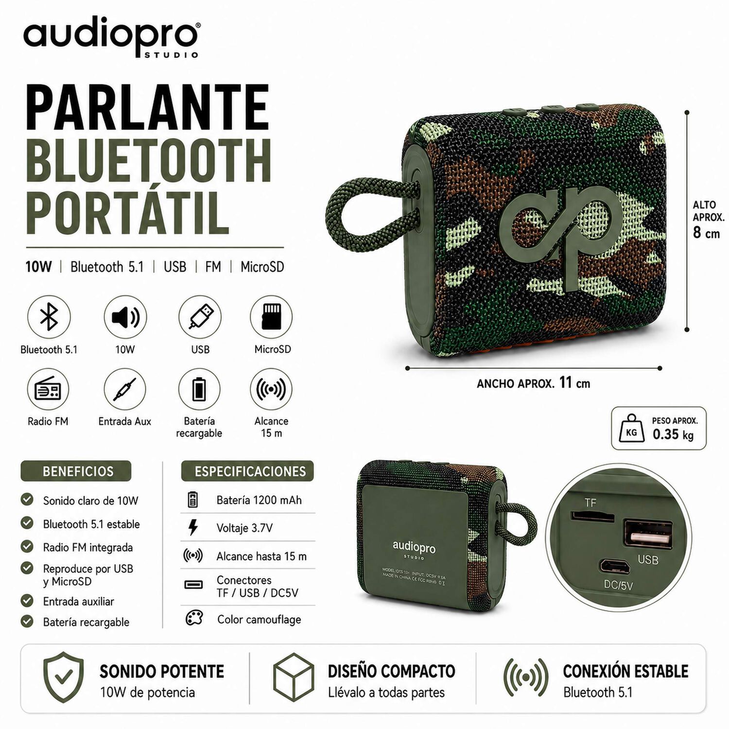 Parlante Port&aacute;til Bluetooth Sound Go Usb-fm-sd 10w Military image number 9.0