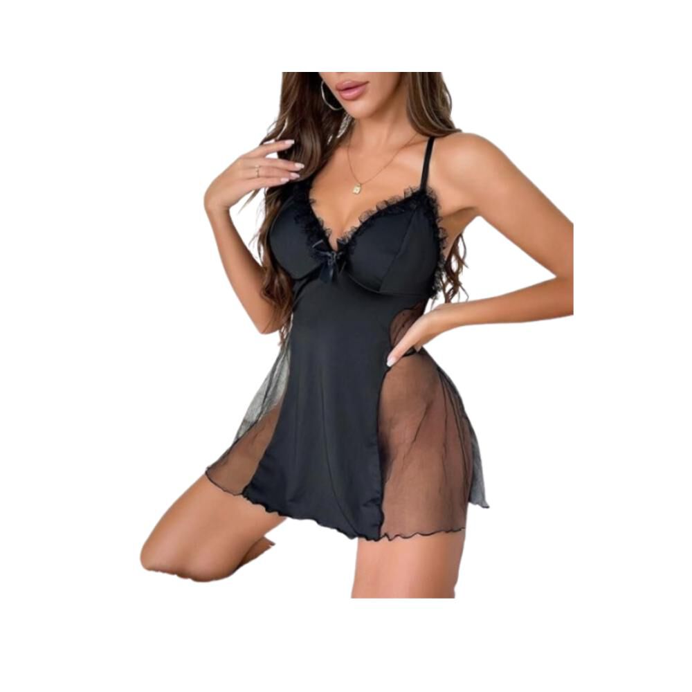 Lencería Erótica Camisón Malla Con Cuello En V Para Mujer image number 1.0