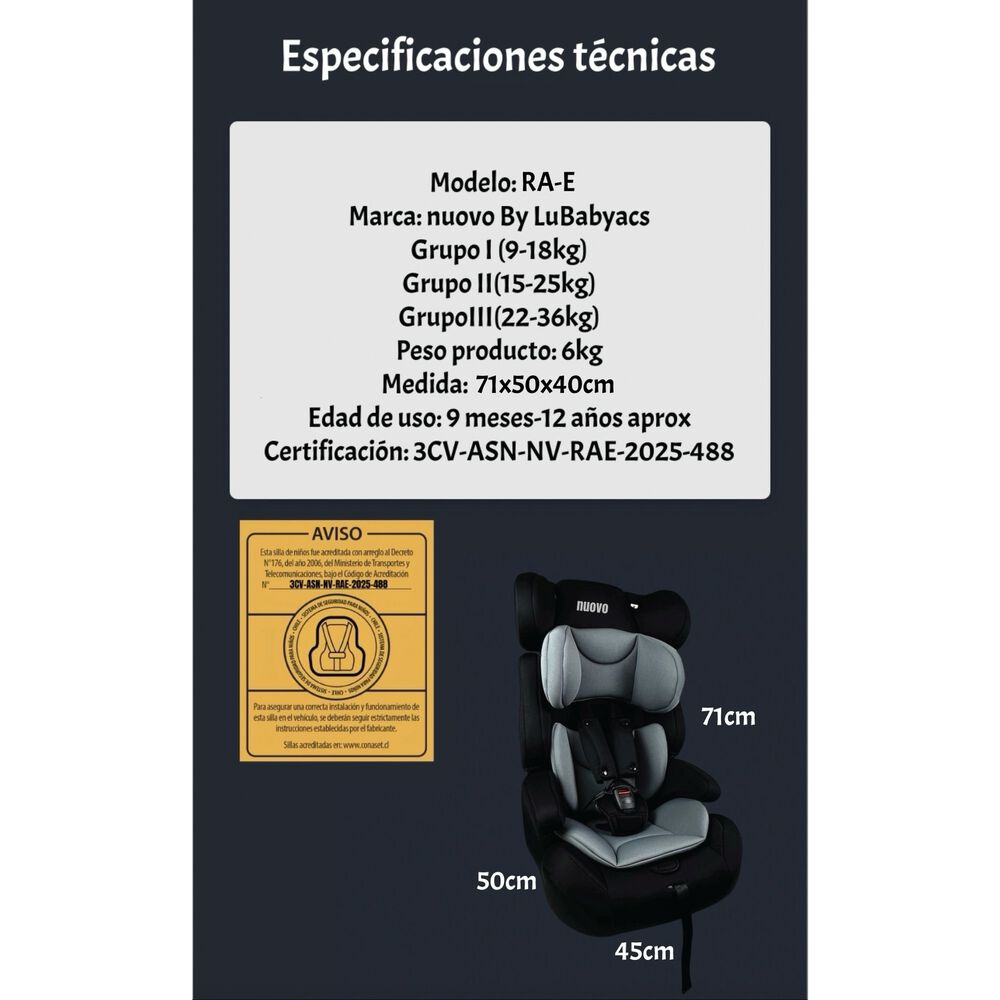 Silla De Auto Butaca 9-36kg 12 A&ntilde;os Rosada Ra-e Lubabycas image number 3.0