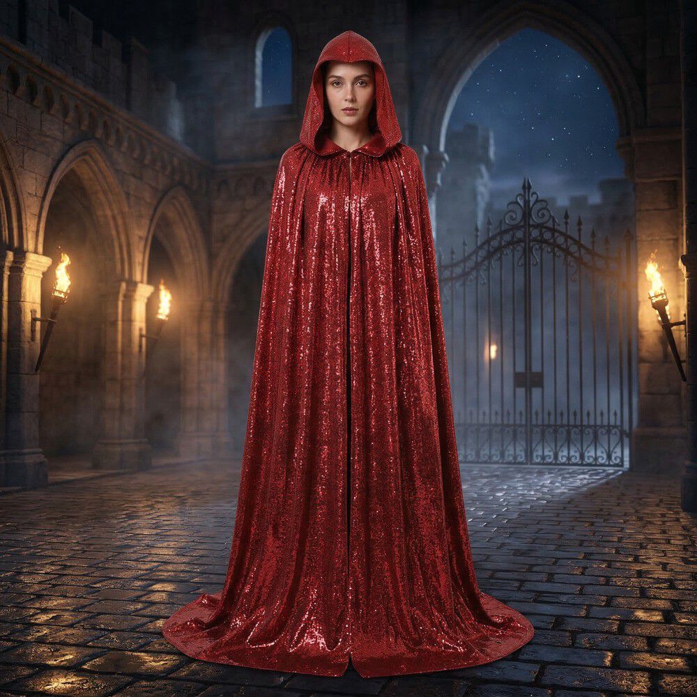 Capa Glitter Brillante Con Capucha Para Cosplay Y Disfraz image number 3.0