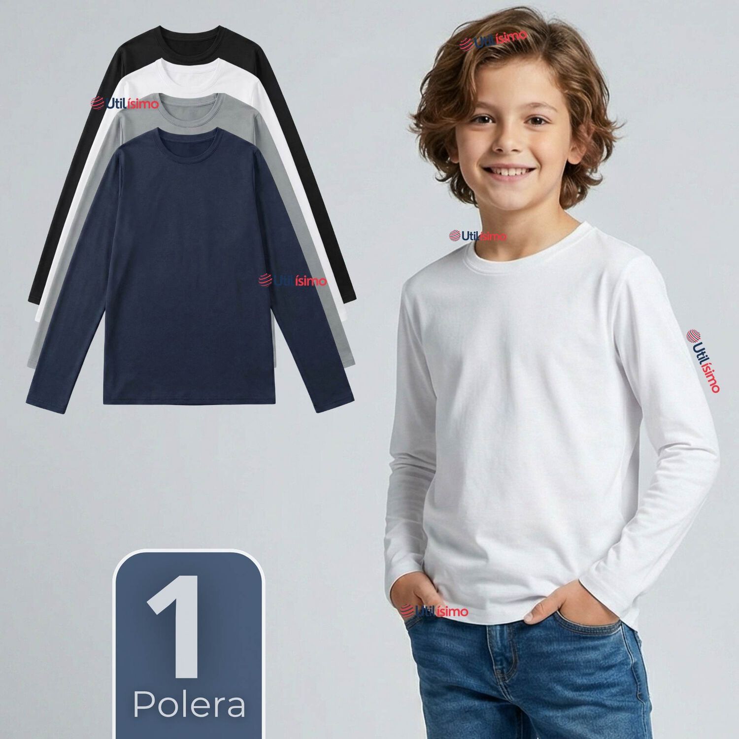 Polera Camiseta Polar Primera Capa Cuello Redondo Manga Larga Colores Surtido Niño