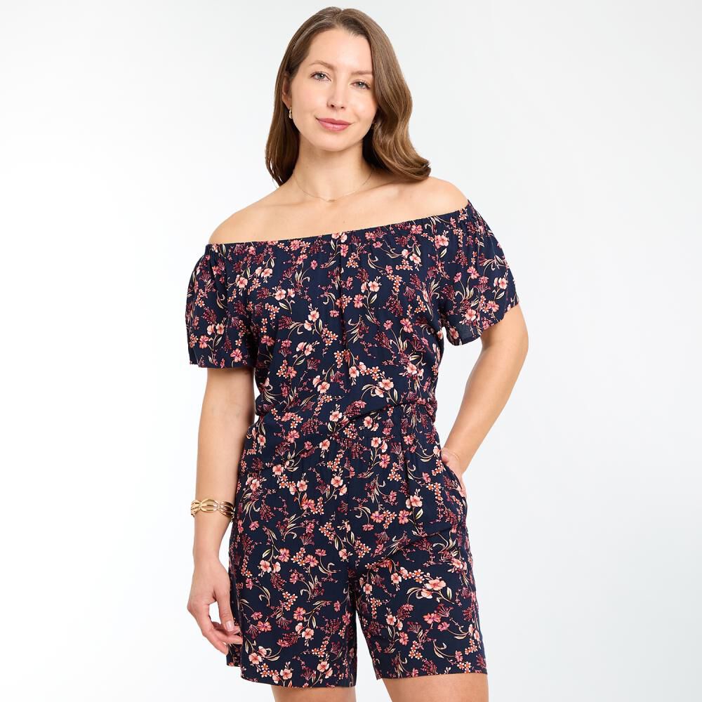 Blusa Campesina Hombros El&aacute;sticados Manga Corta Cuello Escotado Mujer Geeps image number 0.0