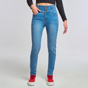 Jeans Pretina Alta Con Botones Skinny Mujer Freedom