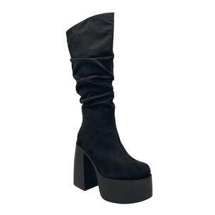 Bota Para Mujer Estilo Corrugado Y Platadorma Alta Negro