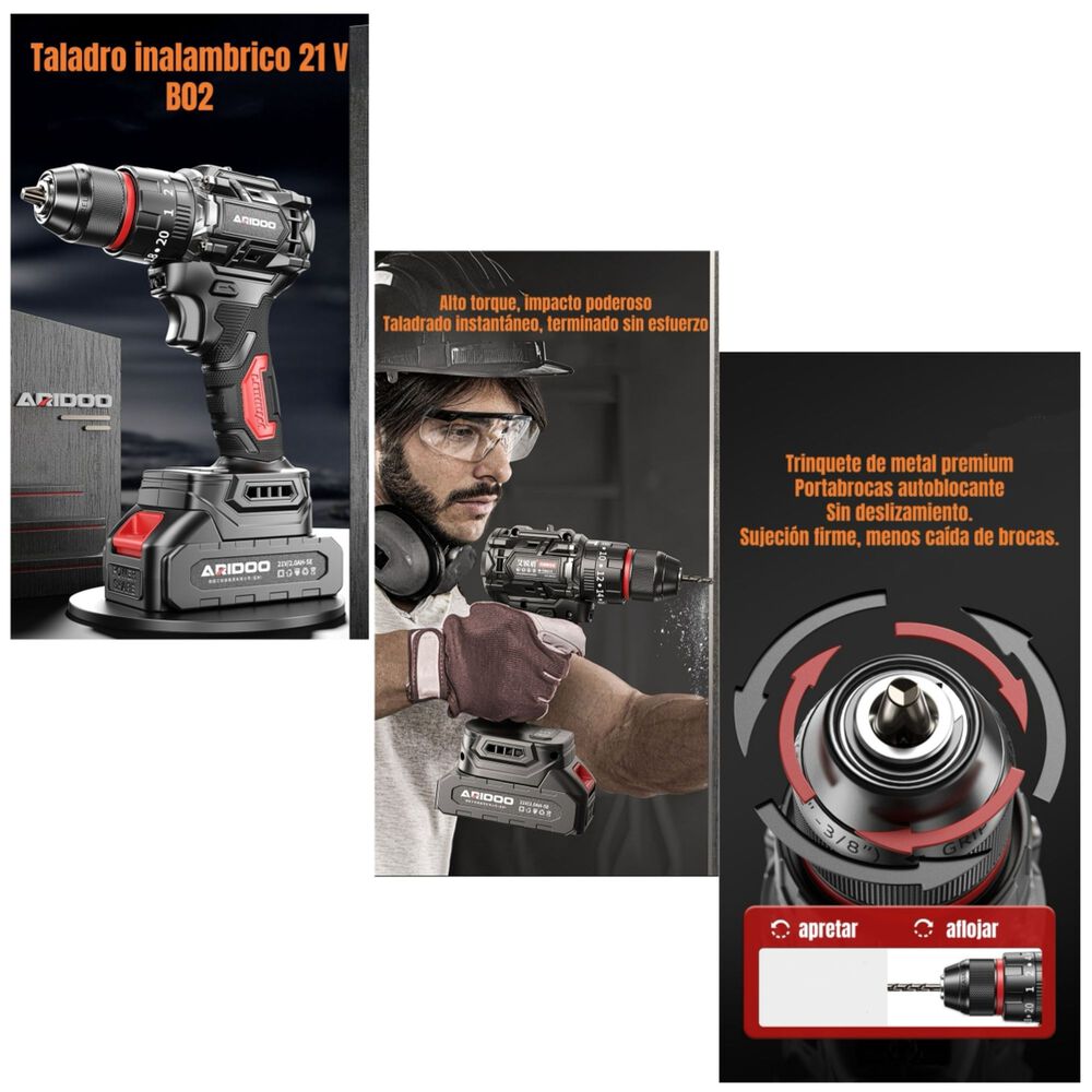 Kit Taladro Atornillador Inal&aacute;mbrico 21v 2 Bater&iacute;as B02 image number 7.0