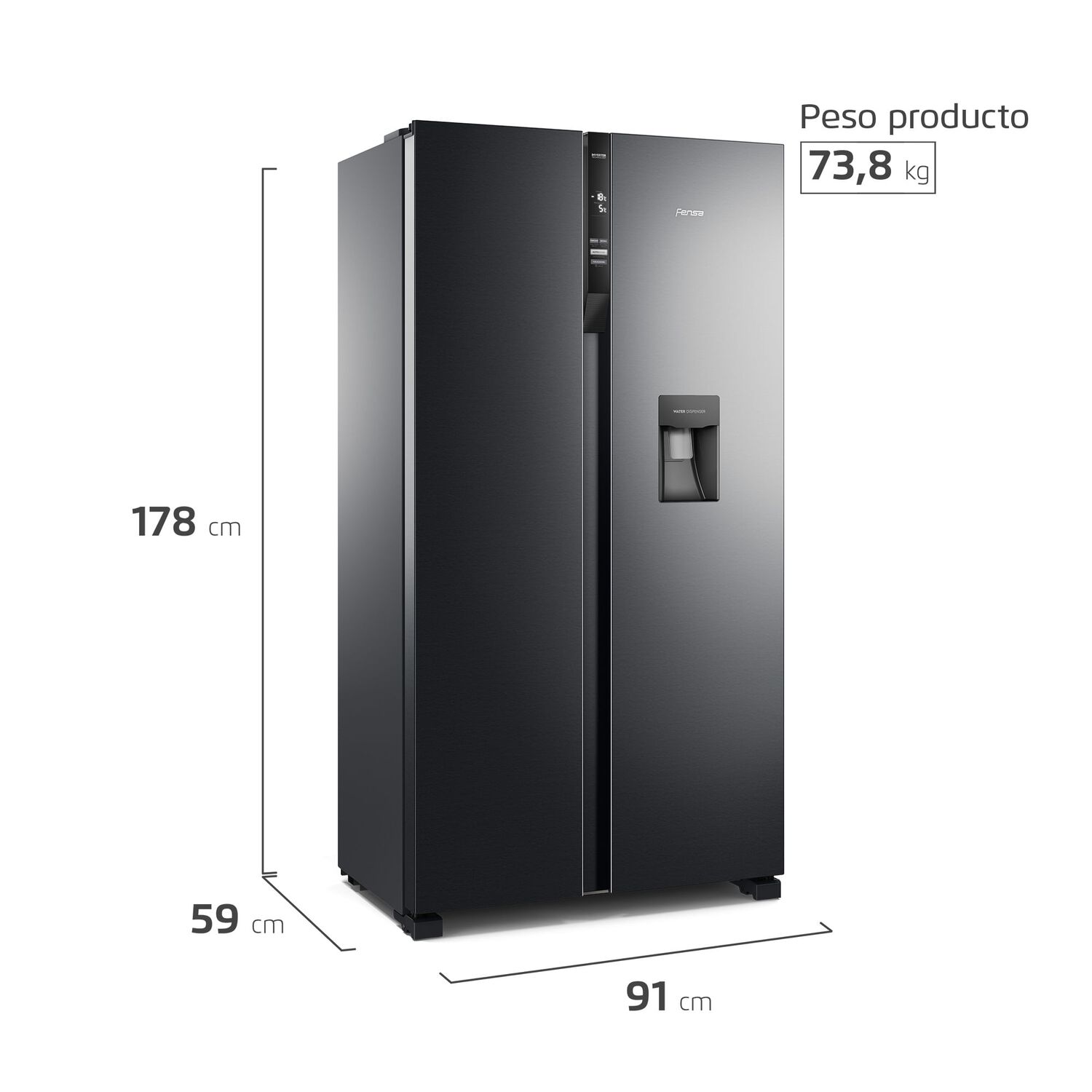 Refrigerador Fensa 436l No Frost Side By Side Sfx440b Negro image number 2.0