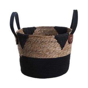 Canasto Organizacion Fibra Natural Con Negro Az Home / 27x24 Cm