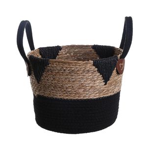 Canasto Organizacion Fibra Natural Con Negro Az Home / 27x24 Cm