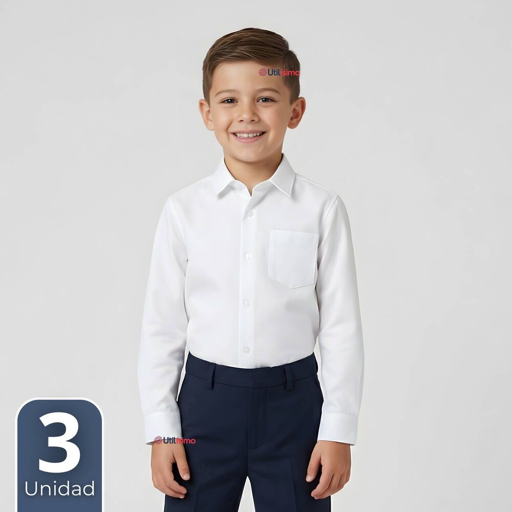 Pack 3 Camisa Escolar Blanca Manga Larga Colegio Para Ni&ntilde;os image number 0.0