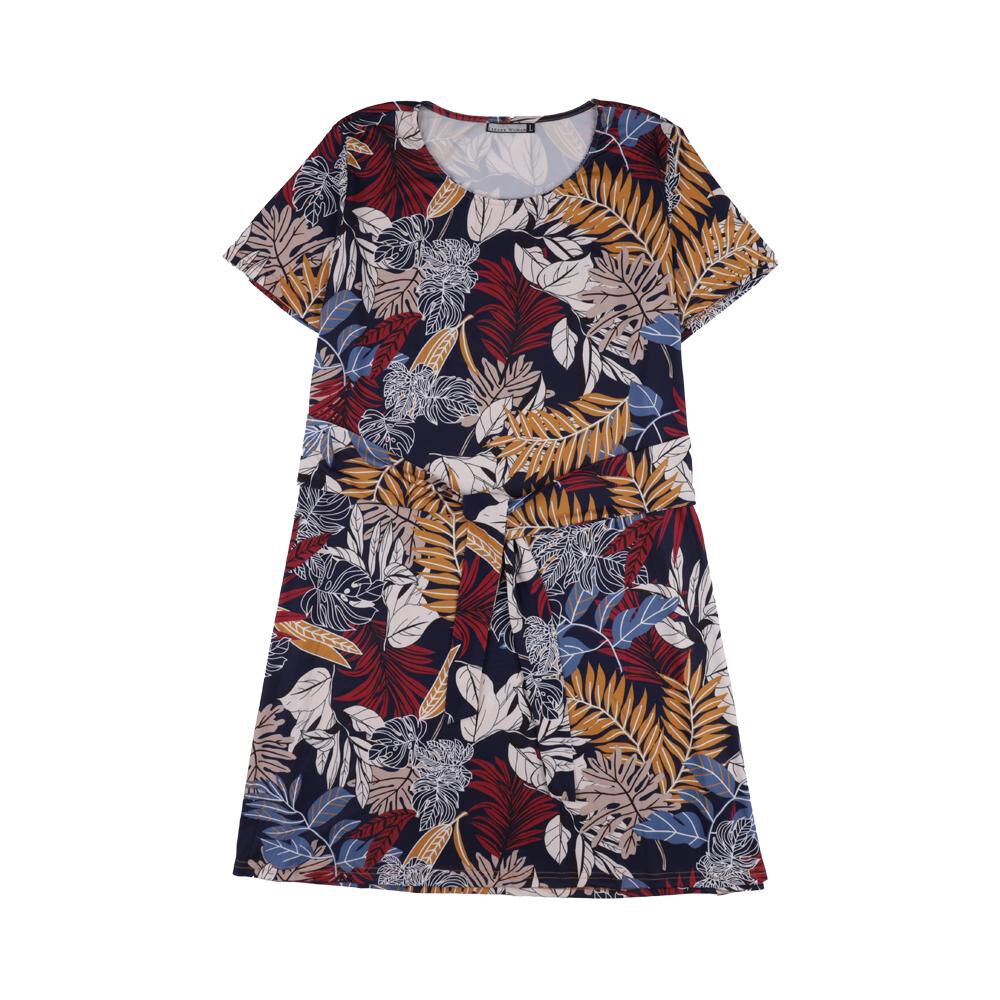 Vestido Full Print Amarra En Cintura Manga Corta Cuello Redondo Mujer Lesage image number 0.0