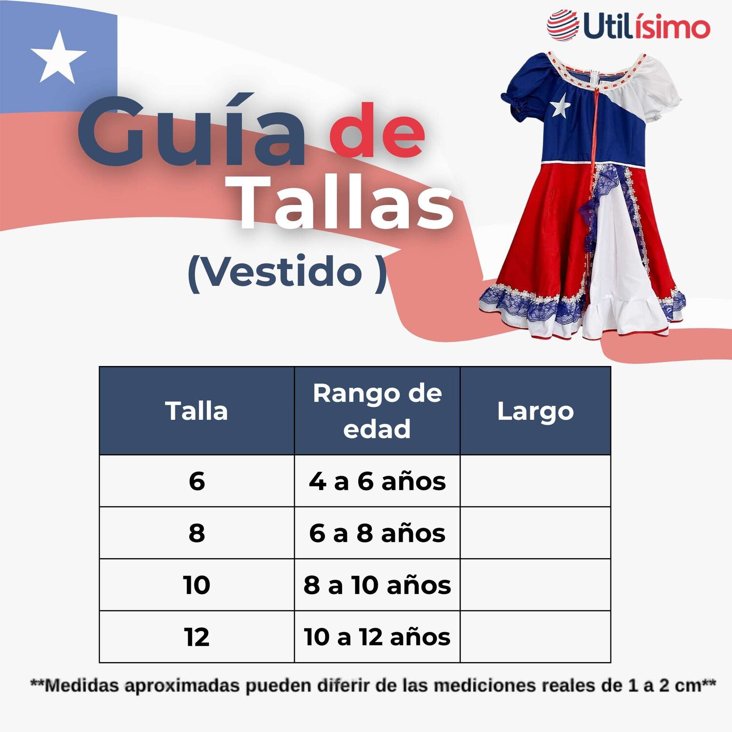 Vestido Huasa Ni&ntilde;a Bandera Chilena Fiestas Patrias image number 2.0
