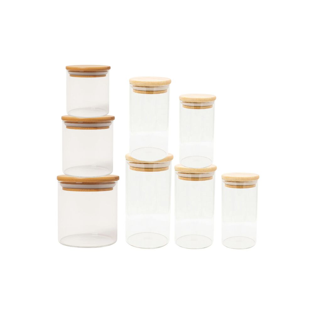 Set 8 Frascos Contenedores Especias Vidrio Con Tapa Bambu image number 0.0