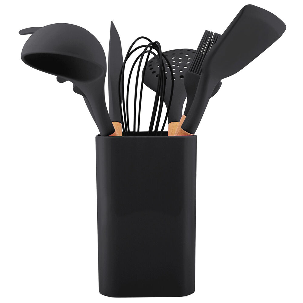 Set De Utensilios De Cocina Silicona Madera Negro image number 0.0