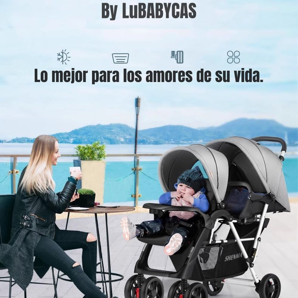 Coche Doble Duo Reclinable Plegable Gris By Lubabycas image number 1.0