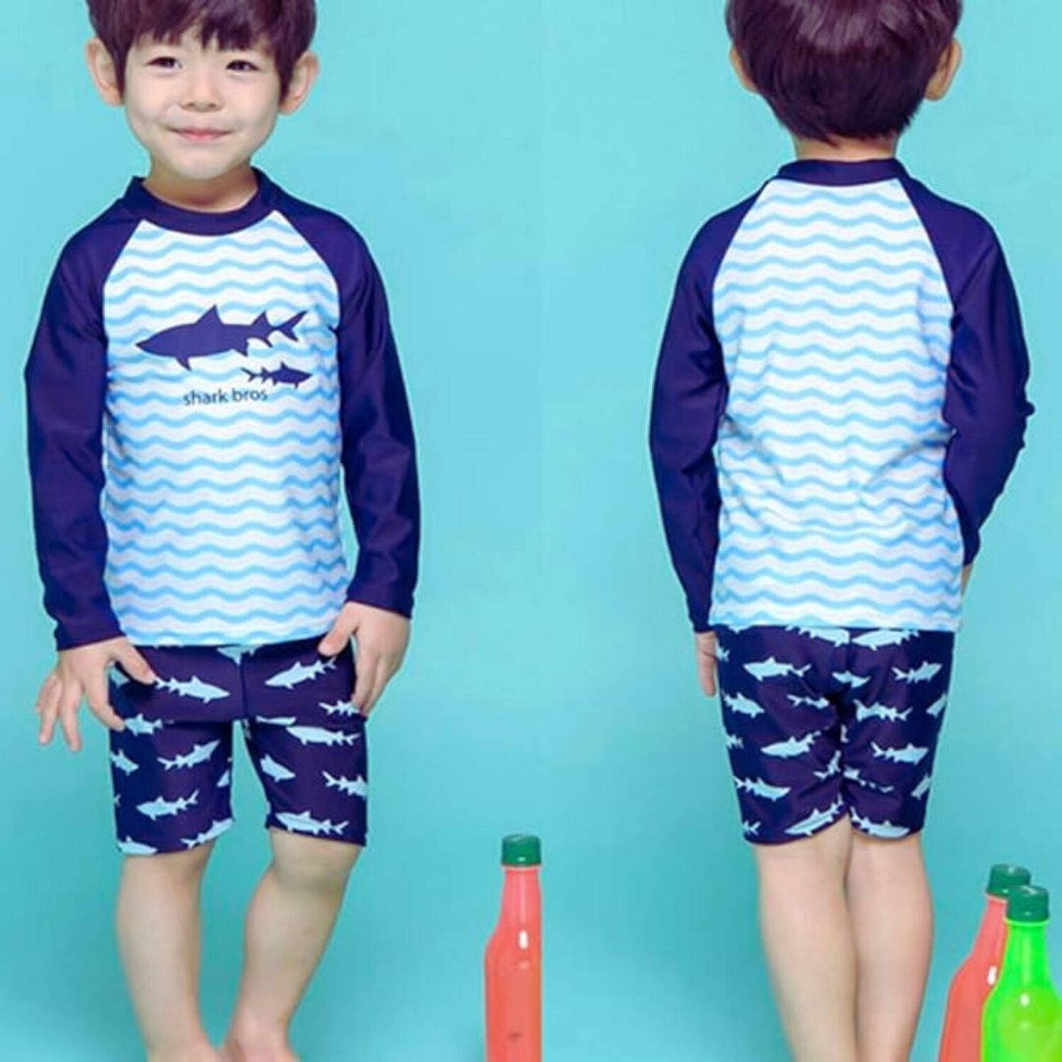 Traje De Ba&ntilde;o 3 Piezas Manga Larga Ni&ntilde;o Jump Kids Tibur&oacute;n Azul image number 3.0