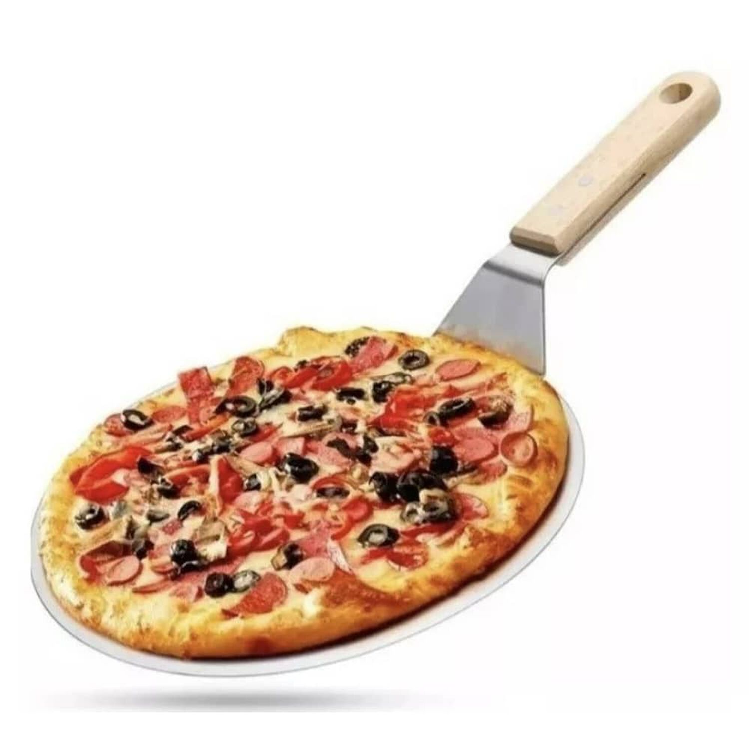 Pala De Pizza Redonda 30 Cm Acero Inox Con Mango De Madera image number 0.0