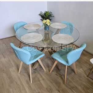 Comedor Mesa Warwick 100cm + 4 Sillas Mariposa Wood Menta