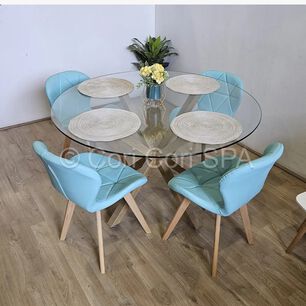 Comedor Mesa Warwick 100cm + 4 Sillas Mariposa Wood Menta