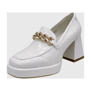 Zapato Para Mujer Con Taco Y Cadena Blanco