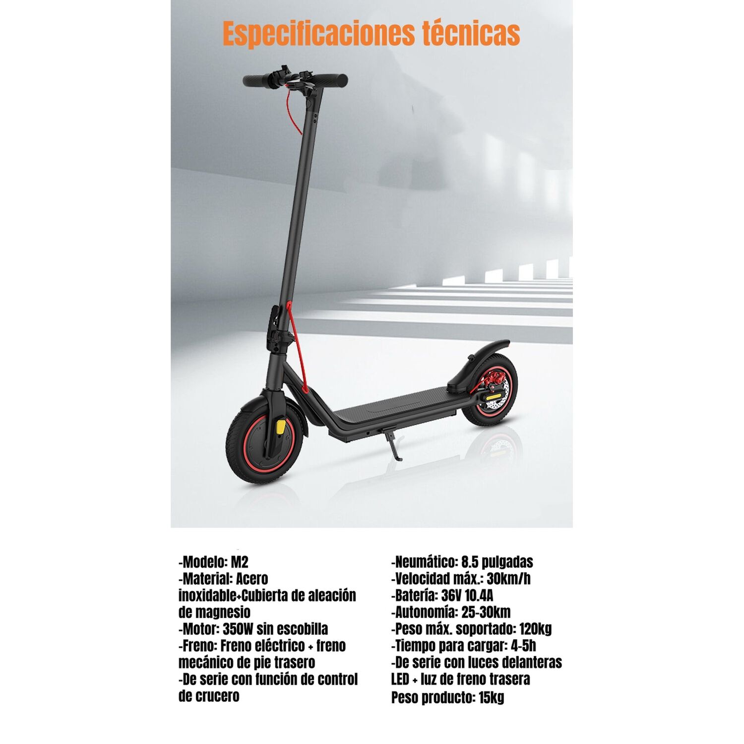 Scooter Adulto El&eacute;ctrico 30km 36v 350w M2 Negro image number 7.0