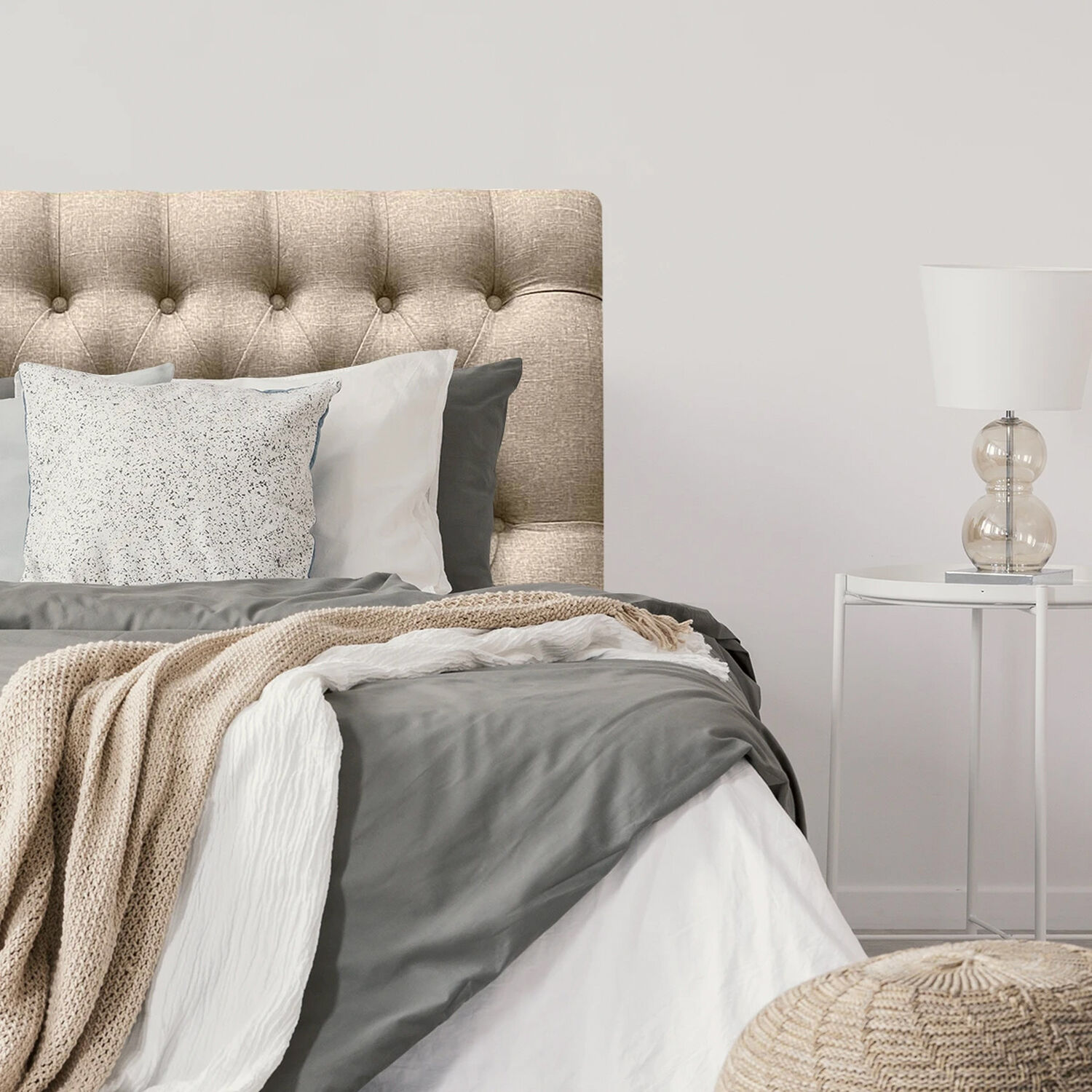Respaldo De Cama Capiton&eacute; Premium Lino Beige Queen image number 0.0
