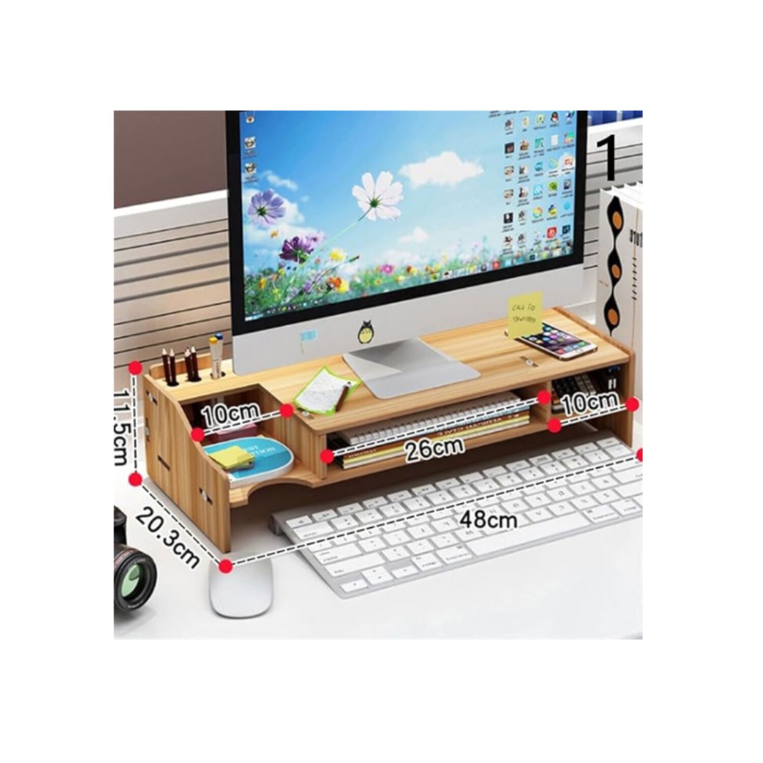 Soporte Elevador Para Monitor Organizador Armable De Madera image number 4.0