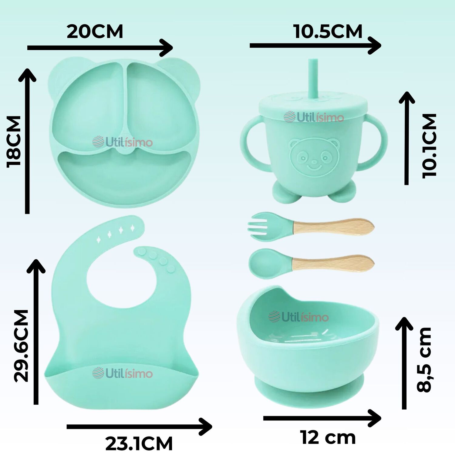 Set De Alimentaci&oacute;n Beb&eacute; Silicona De Oso 6 Piezas Libre Bpa Color Turquesa image number 1.0