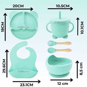 Set De Alimentación Bebé Silicona De Oso 6 Piezas Libre Bpa Color Turquesa