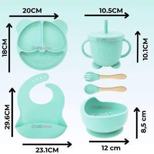 Set De Alimentaci&oacute;n Beb&eacute; Silicona De Oso 6 Piezas Libre Bpa Color Turquesa
