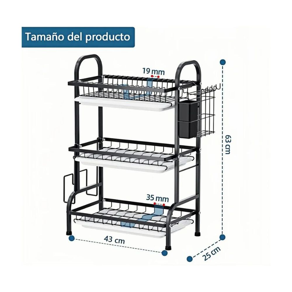 Secador Escurridor De Platos 3 Niveles Acero Inoxidable image number 2.0