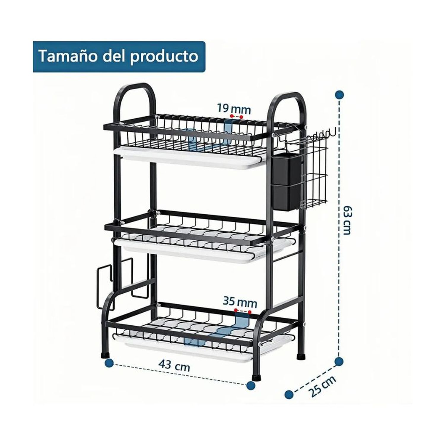 Secador Escurridor De Platos 3 Niveles Acero Inoxidable image number 2.0