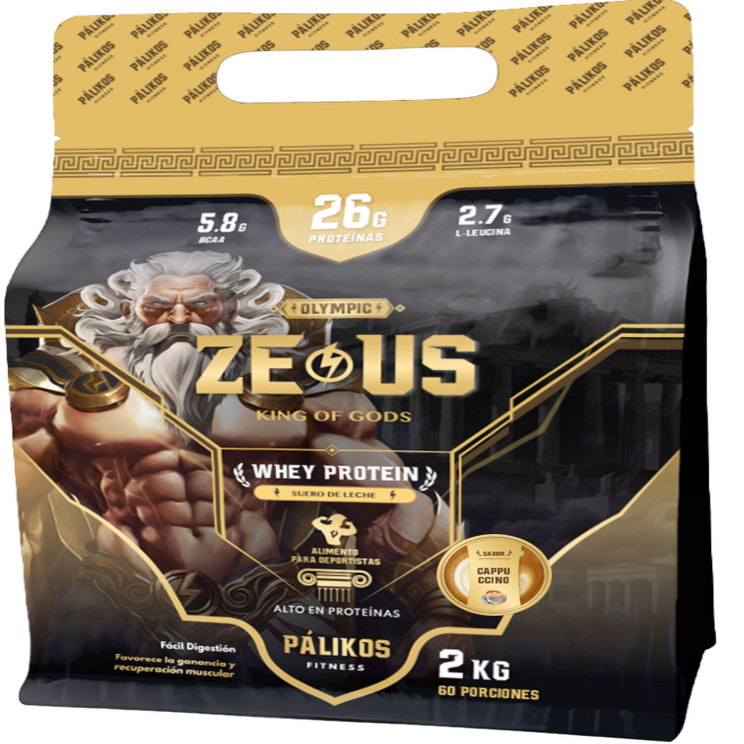 Proteina Zeus 2kg 100% Whey Sabor Cappuccino Formato Doypack image number 0.0