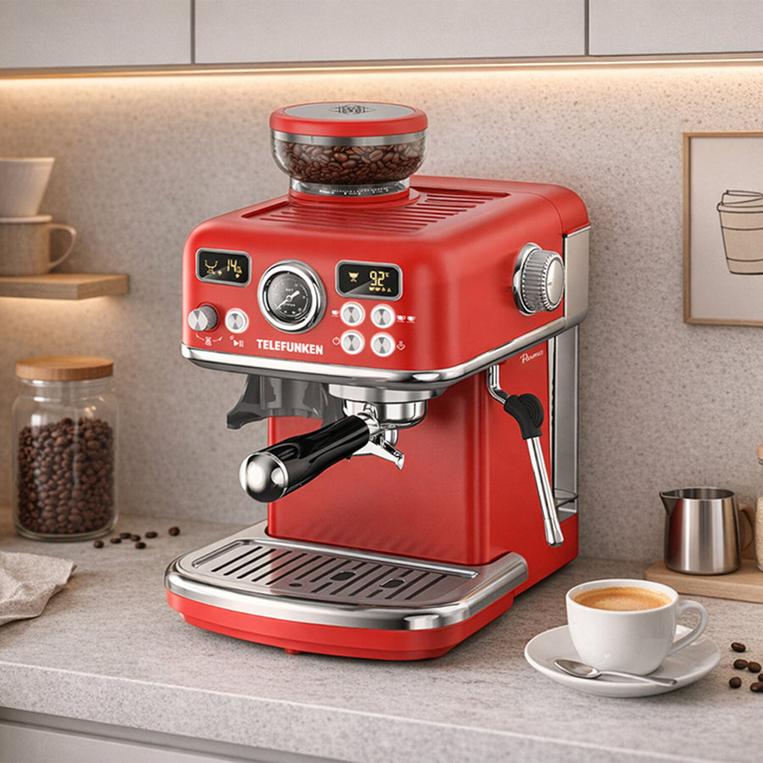 Cafetera Espresso Con Molinillo 21 Bares Con Kit Barista Modelo Parma Marca Telefunken image number 0.0