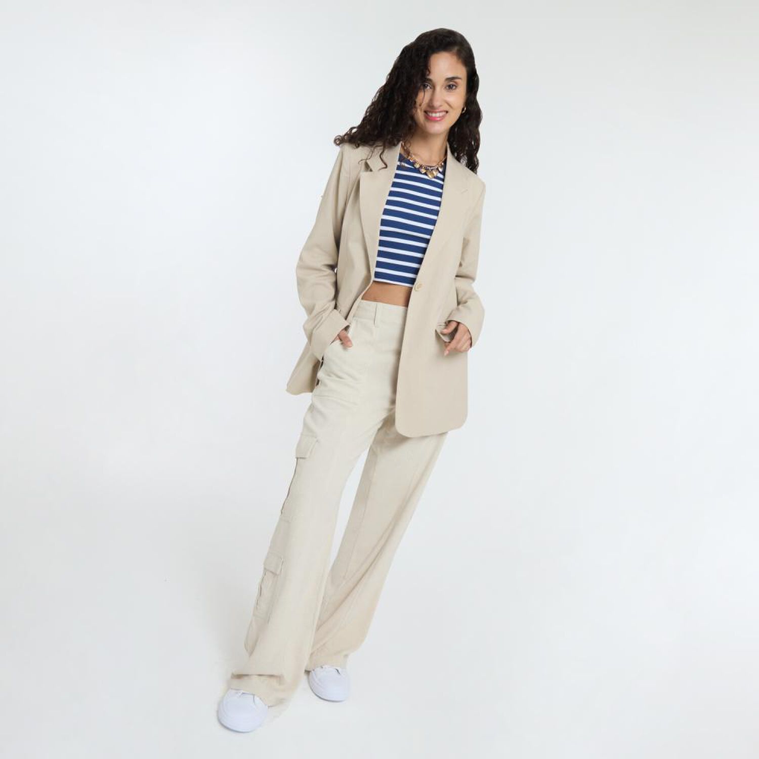 Blazer Lino Con Bot&oacute;n Cuello Solapa Mujer Freedom image number 1.0