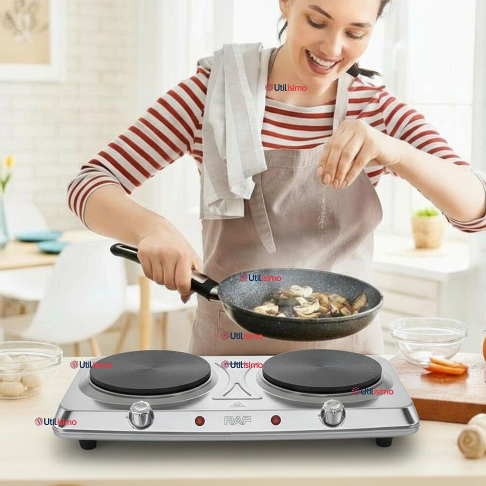 Cocina El&eacute;ctrica Port&aacute;til 2 Platos 2000w De Potencia Acero Inoxidable image number 0.0