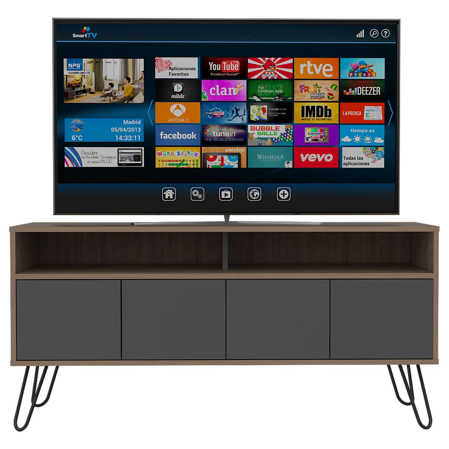 Rack Tv 55" Con 2 Repisas Y 4 Puertas Fm-006c Caf&eacute; Claro Y Plomo image number 2.0
